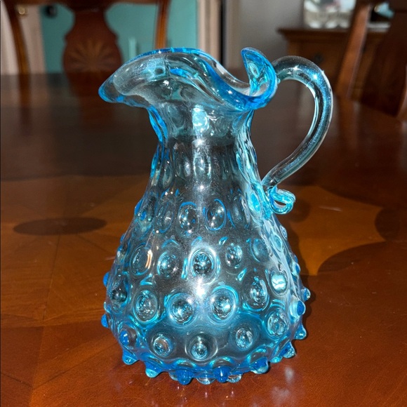 Empoli 1950 clear aqua blue hobnail pitcher
